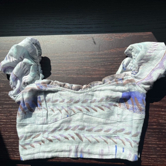 Aritzia Wilfred wander linen puff-sleeve crop top - Picture 3 of 6